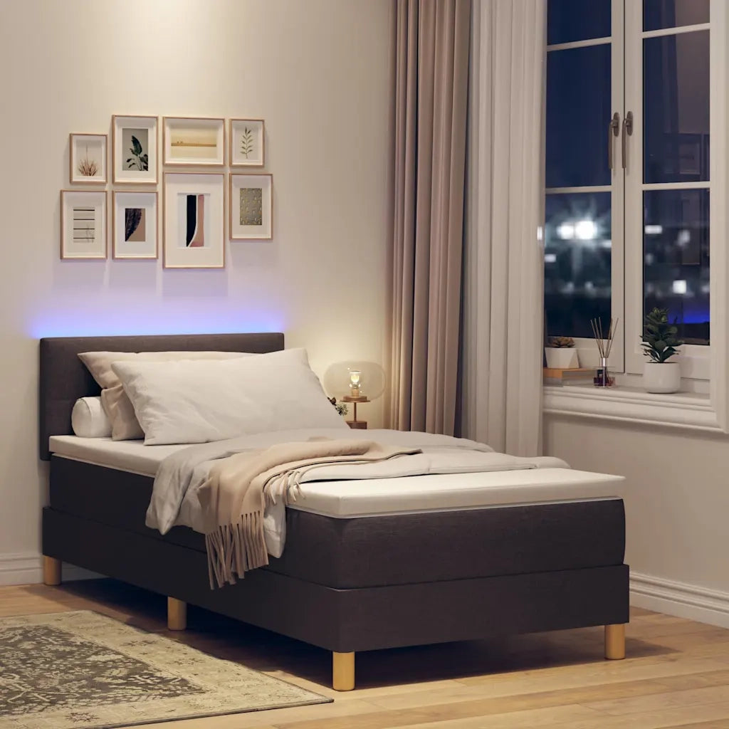 Letto a Sorgente LED con led Marrone Scuro 90 x 200 cm Tessuto