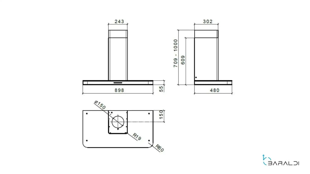 Cappa a parete STIVIA PARETE - cm 90 - inox, nero - 800 m3/h
