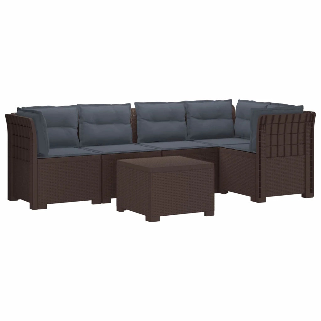 Divano da Giardino 5 Posti con Cuscini Stile Rattan PP Marrone 3444093