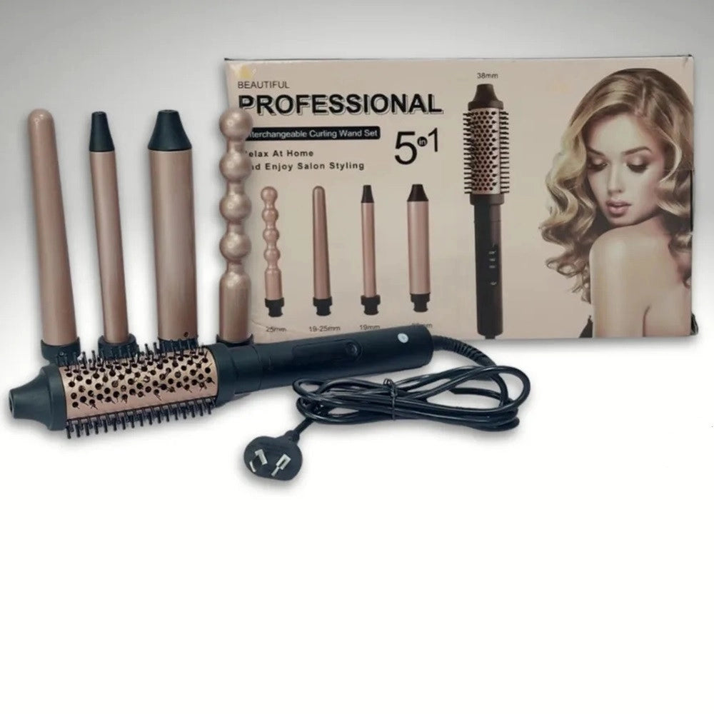 Trade Shop - Set Professionale 5in1 Arricciacapelli Spazzola Ricci Accessori Intercambiabili Styling -