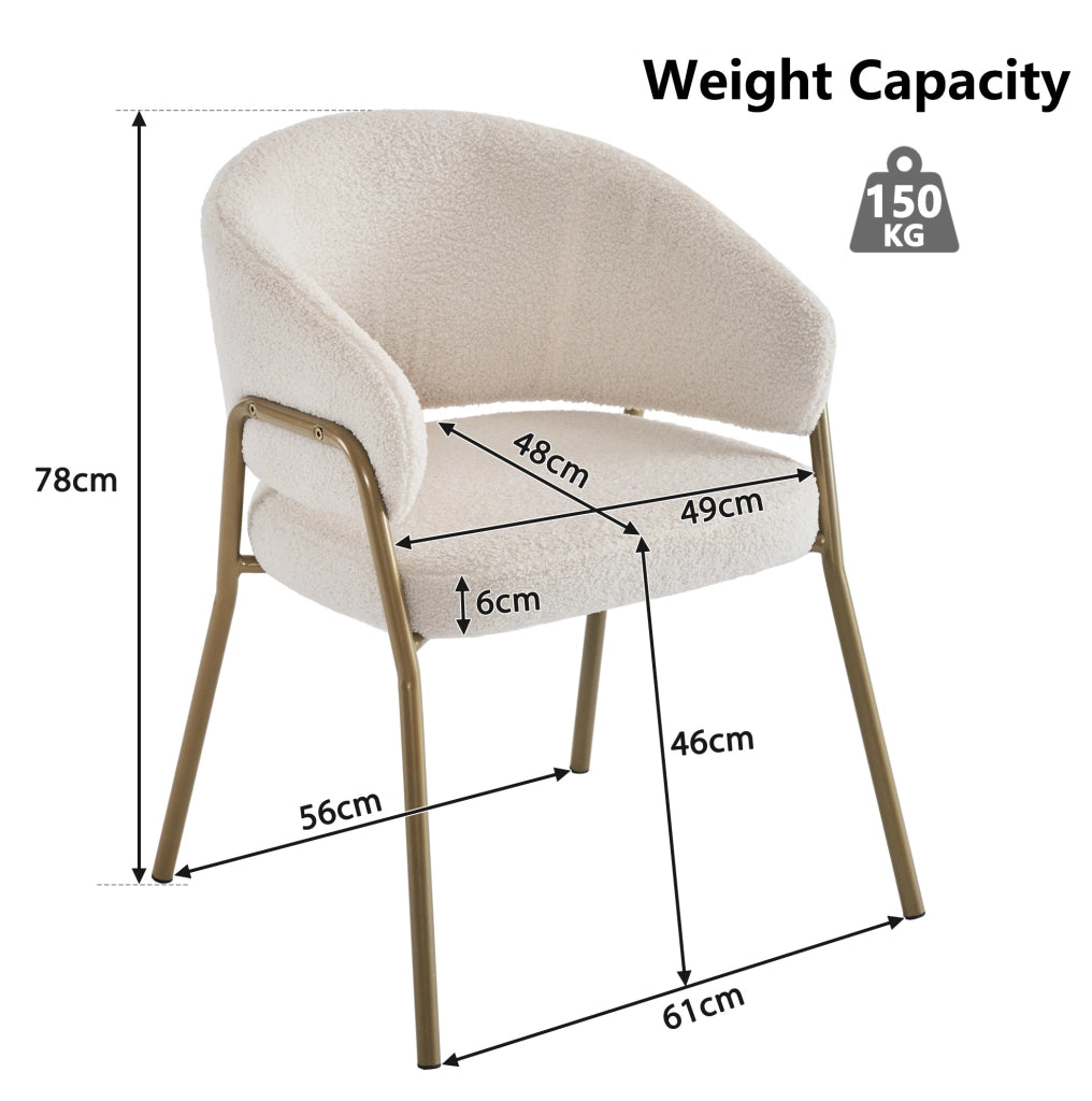 Sedia da Pranzo in Velluto Lamm Bianco con Gambe Dorate - Set da 4