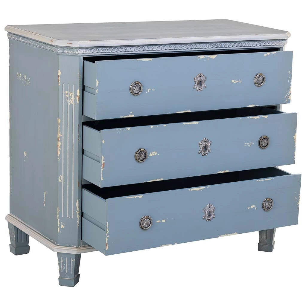 Cassettiera in legno blu con 3 cassetti 92x46x81h cm