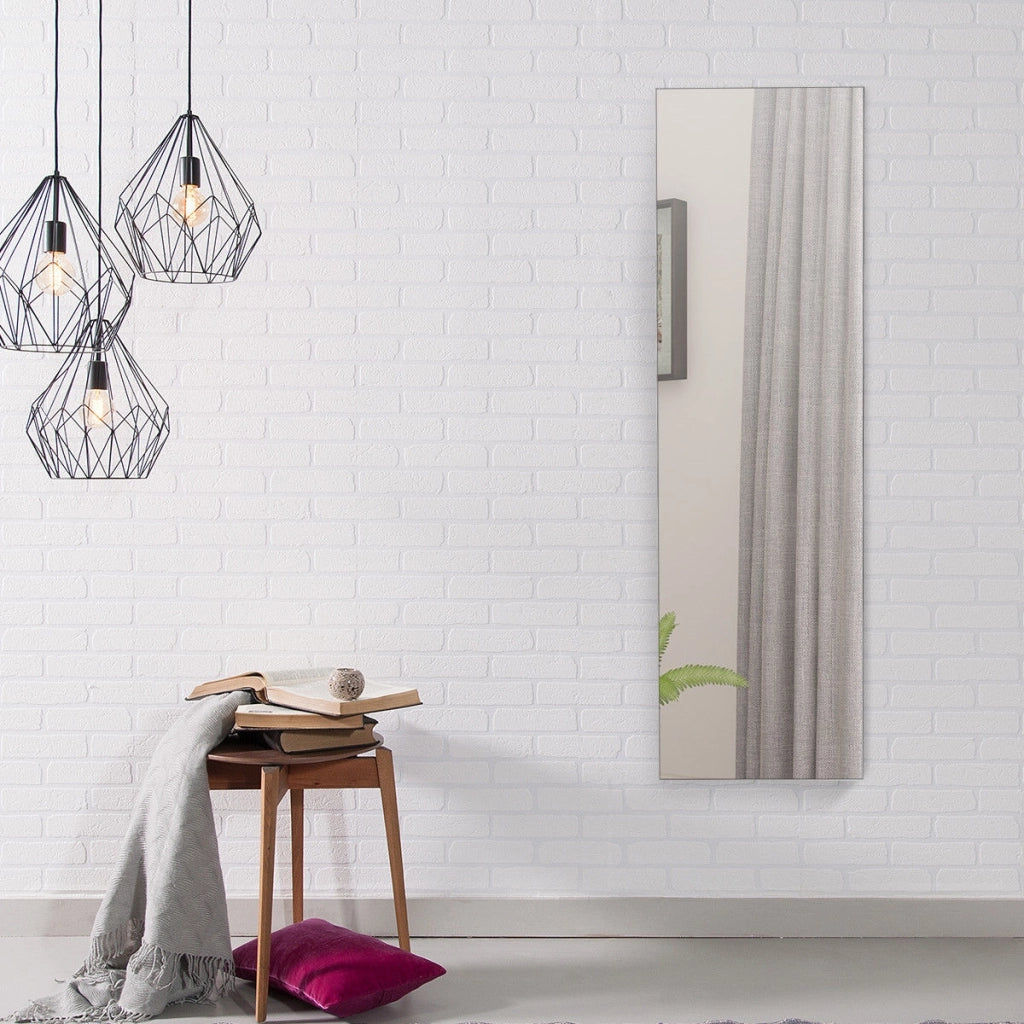 Armadio portagioie con specchio in legno a parete con LED interno 33,5x10x120cm Bianco