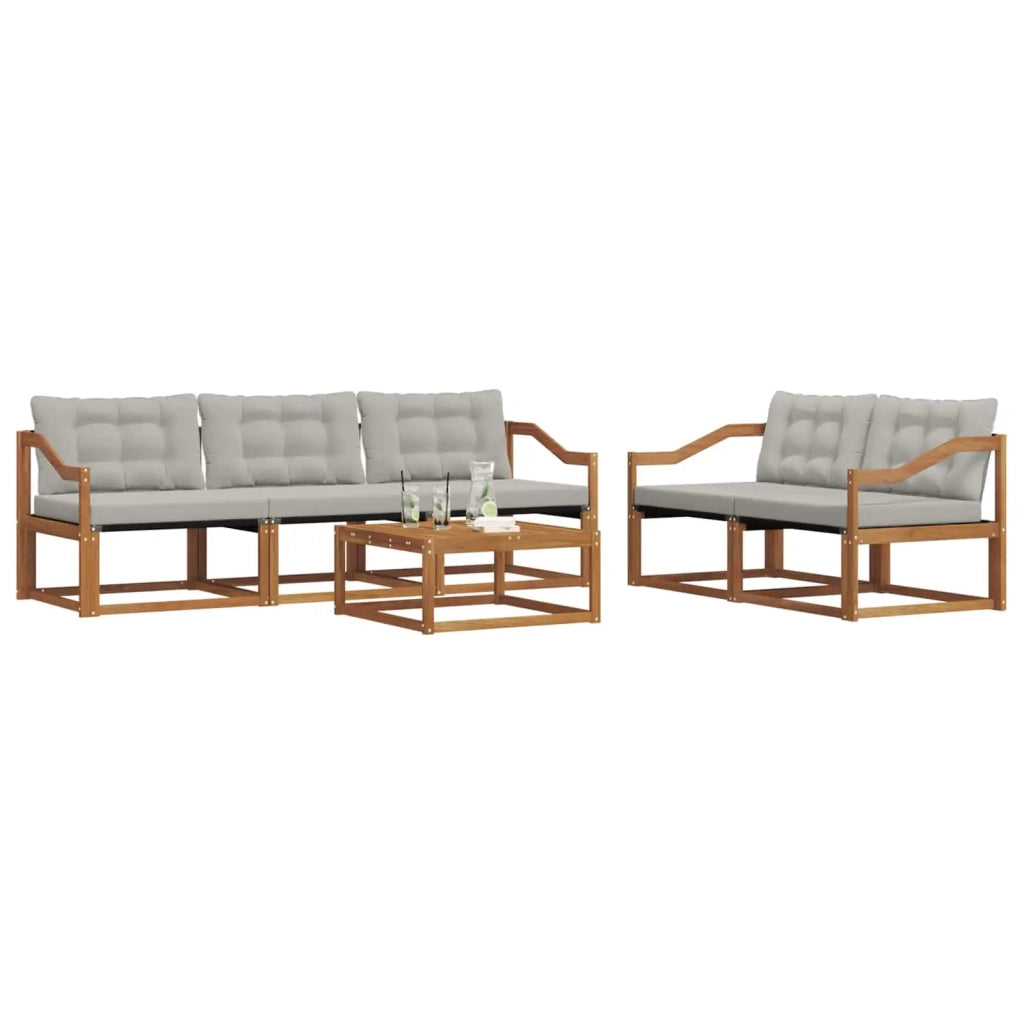 Set di divani da esterno 6 pcs Grigio Naturale e Chiaro