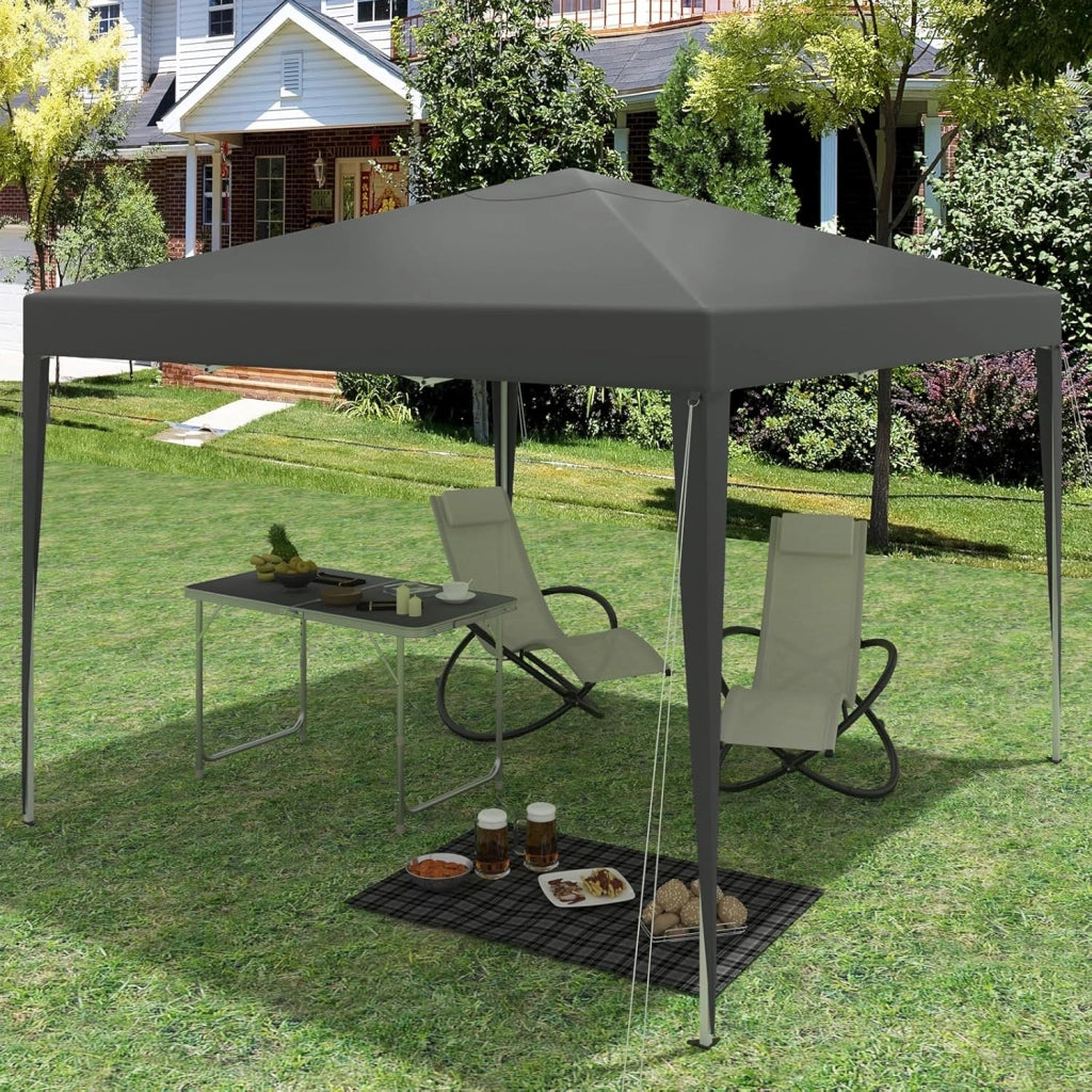 Gazebo da Giardino Richiudibile 3x3m Gazebo da Esterno in Ferro Regolabile in Altezza Tendone Pieghevole, Protezione Solare, Facile da Montare Grigio