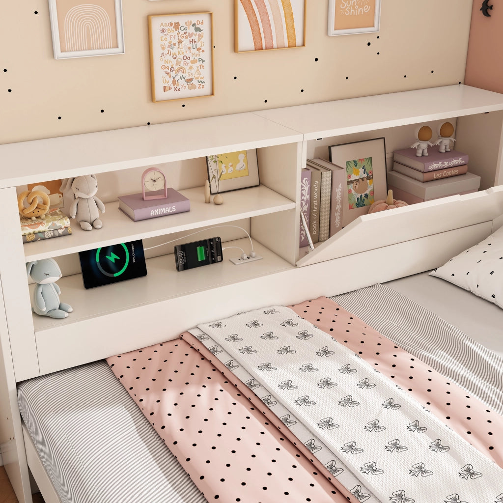 DESMIU Letto divano 90 × 200 cm 1 posto con letto estraibile, contenitore, USB e Type-C, senza materasso