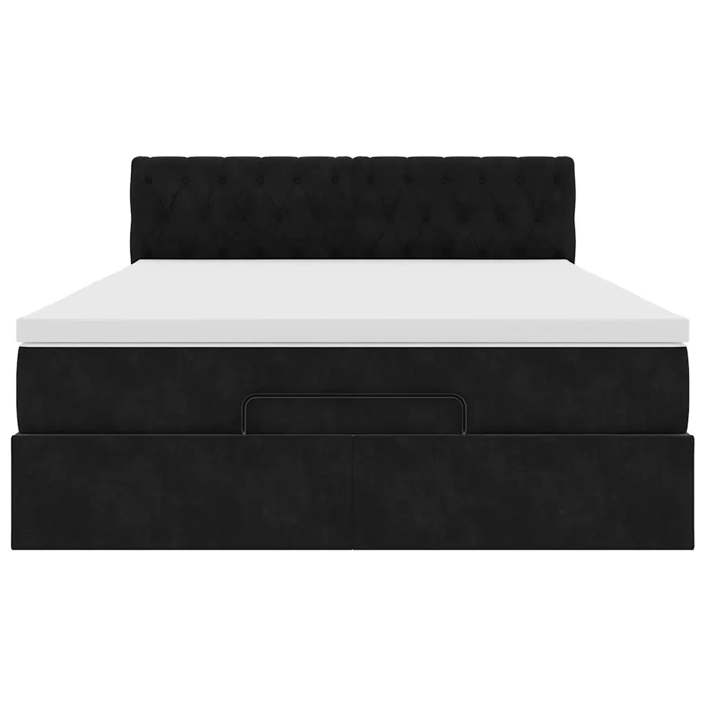Struttura Letto Pouf con Materasso Nero 140x190 cm in Velluto 3312694