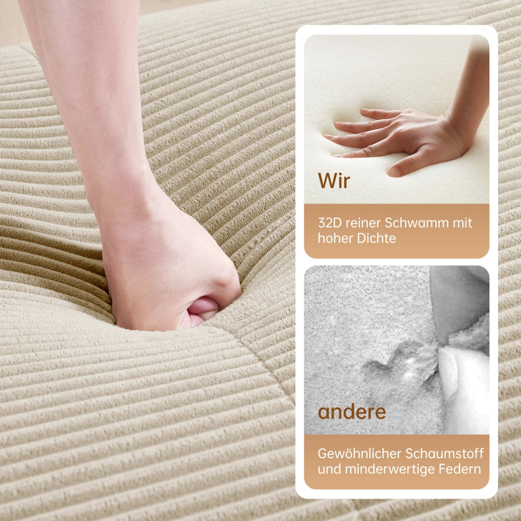 Divano angolare modulare senza struttura con braccioli curvi e base antiscivolo, in velluto a coste Beige 208 × 103 × 70 cm