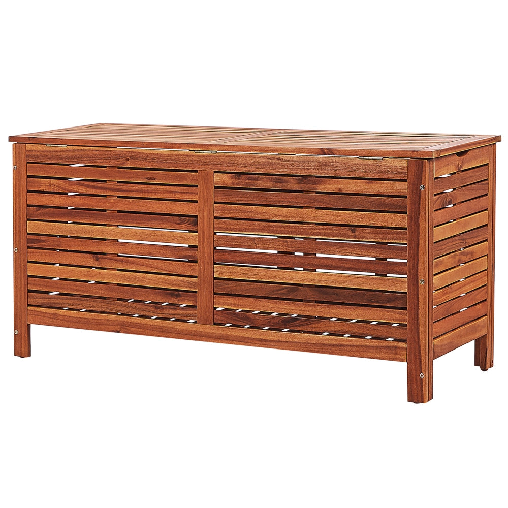 Cassa baule cesta da giardino in legno scuro di acacia 130 x 64 cm con coperchio per mobili da esterno
