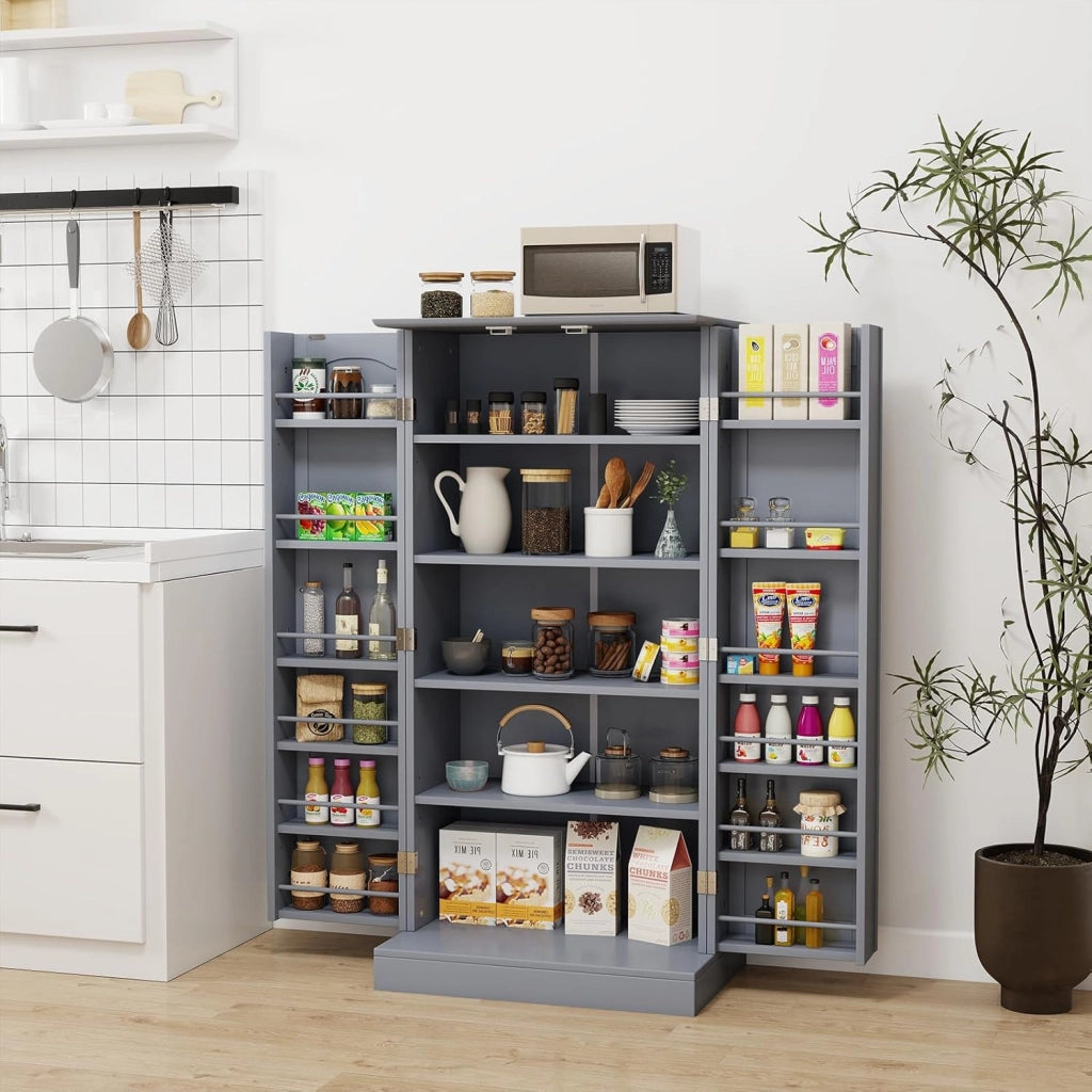 Mobiletto Multiuso con Ripiani Regolabile, Credenza Cucina Salvaspazio, Armadio a Buffet con Dispositivo Antiribaltamento, Madia Soggiorno Moderna per Sala da Pranzo, 60x40x120cm (Grigio)