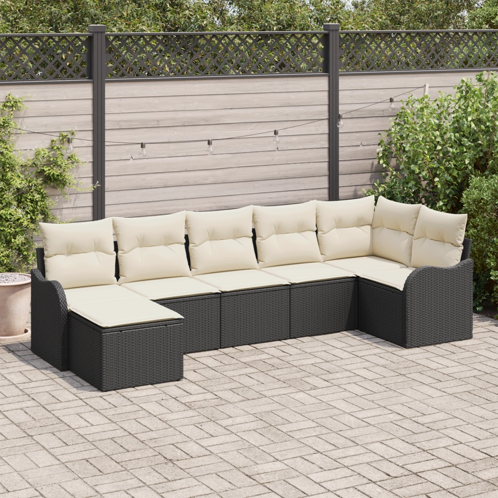 Set di Divani da Giardino  7 Pezzi con Cuscini Rattan in Polyrattan Nero