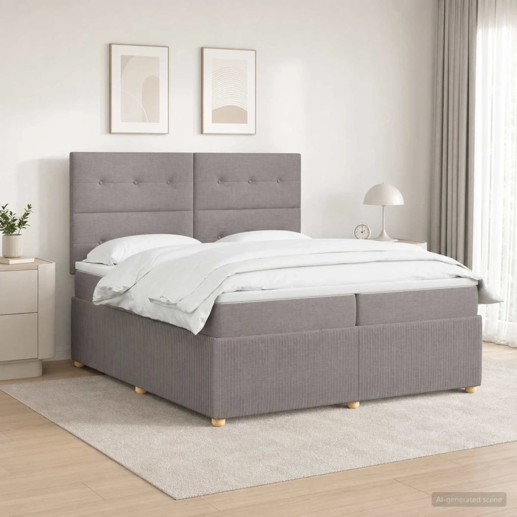 Letto Box Spring LED con Materasso Tortora 200 x 200 cm Tessuto 3455941