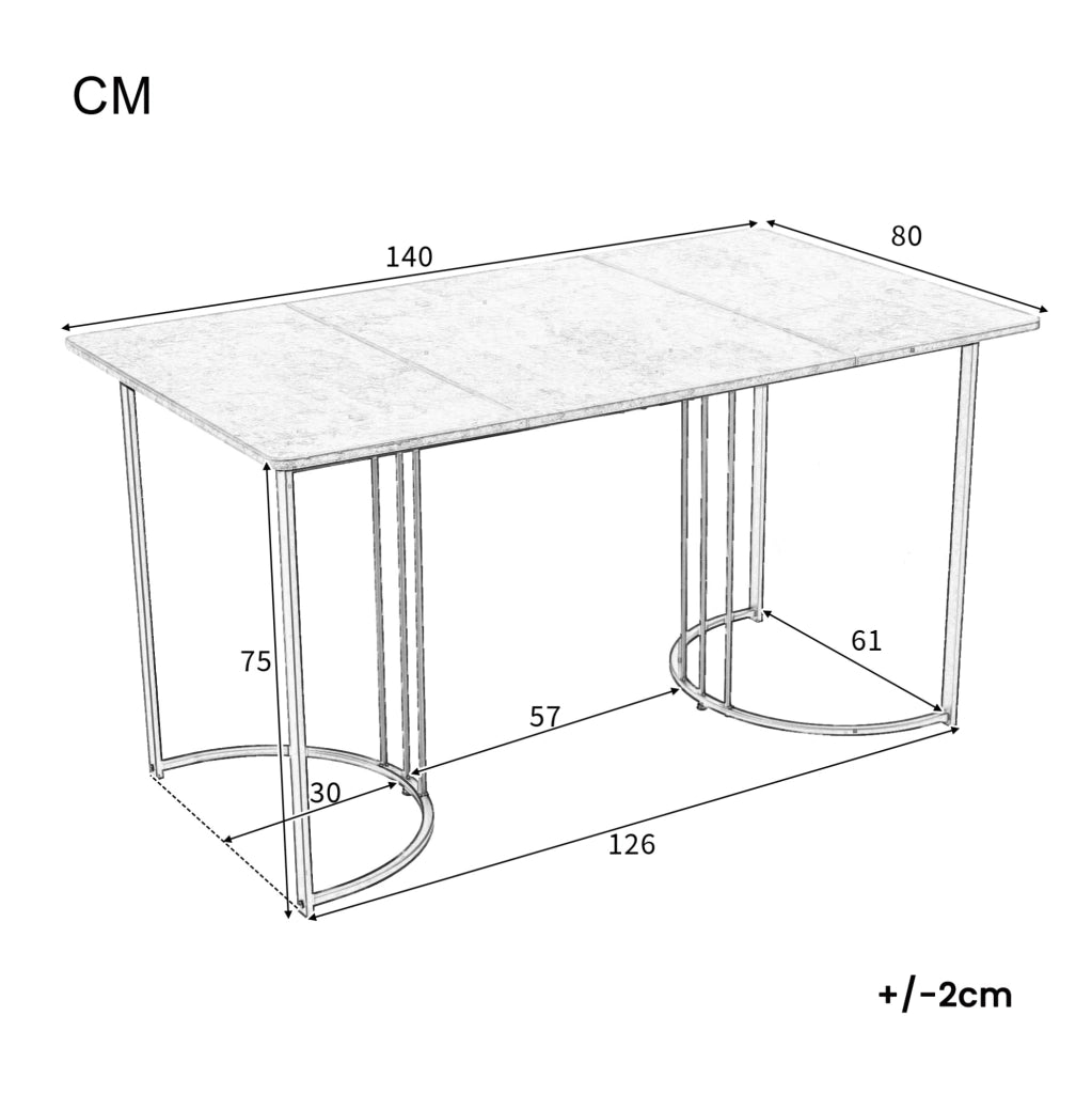 Tavolo da pranzo rettangolare 140x80 cm con piano effetto marmo in MDF e struttura in metallo; bianco