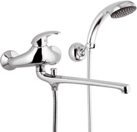 Rubinetto lavabo/vasca con bocca fusa lunga, deviatore e kit doccia - serie ten