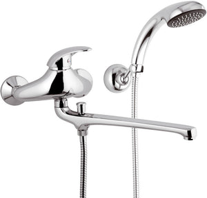 Rubinetto lavabo/vasca con bocca fusa lunga, deviatore e kit doccia - serie ten