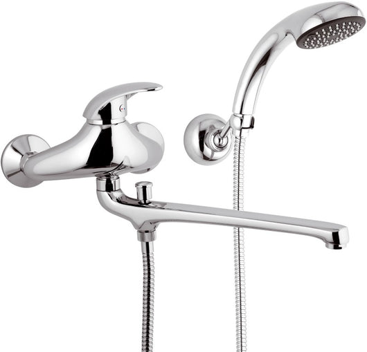 Rubinetto lavabo/vasca con bocca fusa lunga, deviatore e kit doccia - serie ten