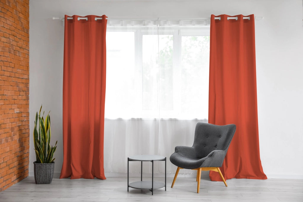 Tenda Semioscurante 140 x 290 Cm Moderne Con Occhielli  Terracotta - 2 Tende