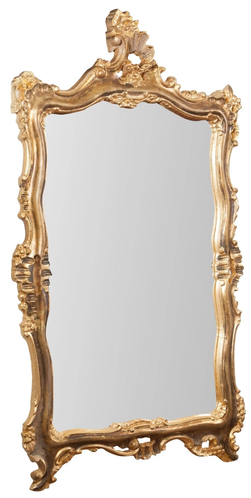 Biscottini Specchiera da parete in legno finitura foglia oro ossidato anticato L68XPR7,5XH122 cm Made in Italy