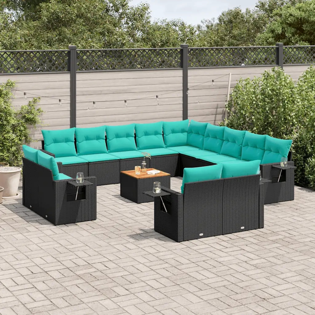 Set Divani da Giardino 14 pz con Cuscini Nero in Polyrattan 3224839