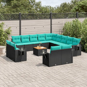 Set Divani da Giardino 14 pz con Cuscini Nero in Polyrattan 3224839