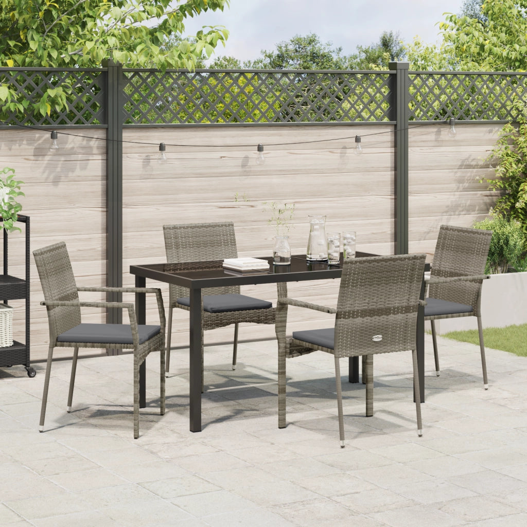 Set da Pranzo da Giardino 5 Pezzi con Cuscini Grigio Polyrattan