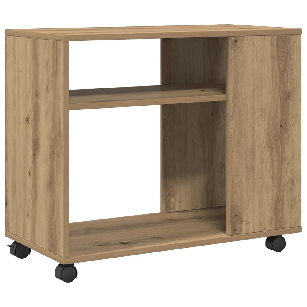 Tavolino con Ruote Rovere Artigianale 70x35x60 cm in Truciolato 853154