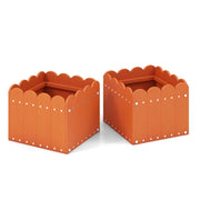 Set di 2 fioriere quadrate per piante 32 x 30 x 25 cm con sistema di drenaggio design rustico HDPE arancione 20_0012460