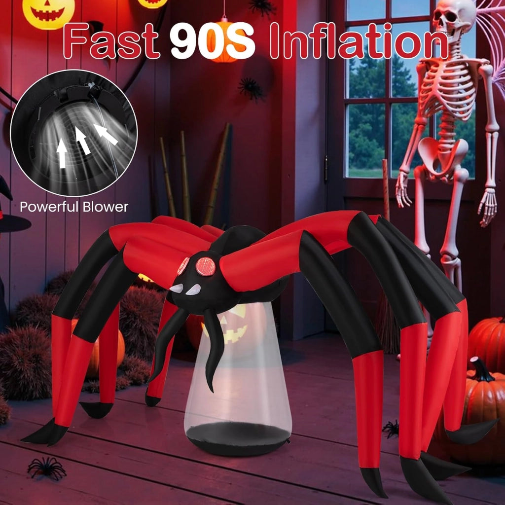 Decorazione Halloween, ragno Halloween gonfiabile, 313 x 130 x 150 cm, 2 luci rosse e 1 LED integrati, soffiatore incluso, decorazione per esterni e interni per giardino, cortile, casa