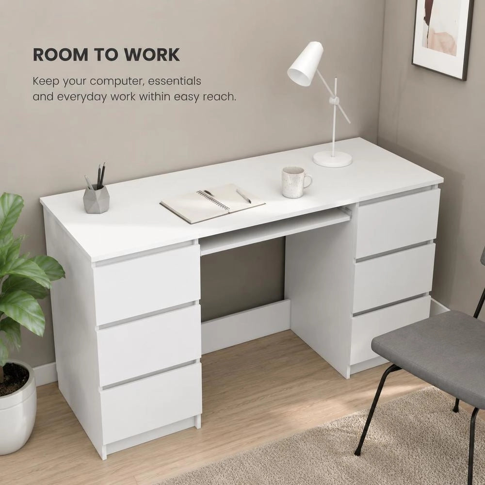 Desk White 140x50x77 Cm Wood Material