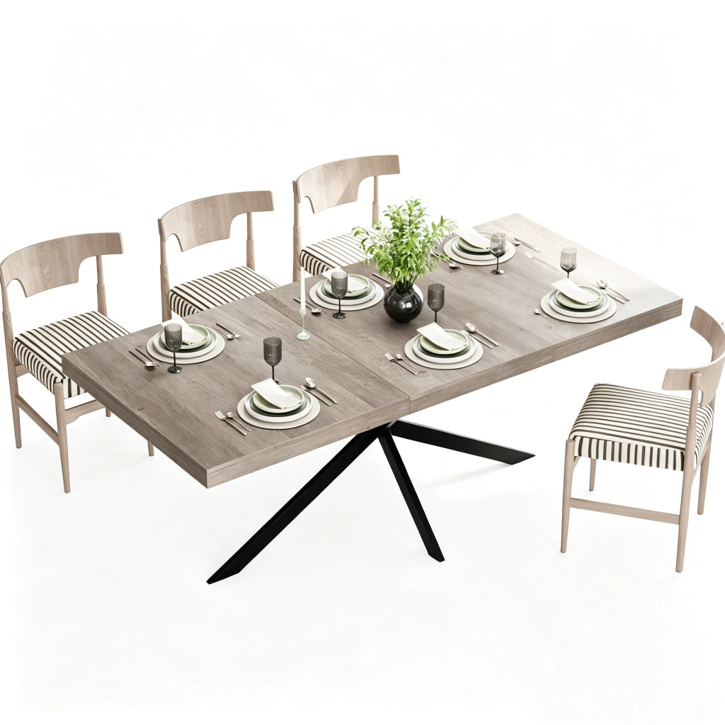Tavolo da pranzo allungabile per 4-6 persone con vano contenitore nascosto stile industriale in MDF e metallo grigio