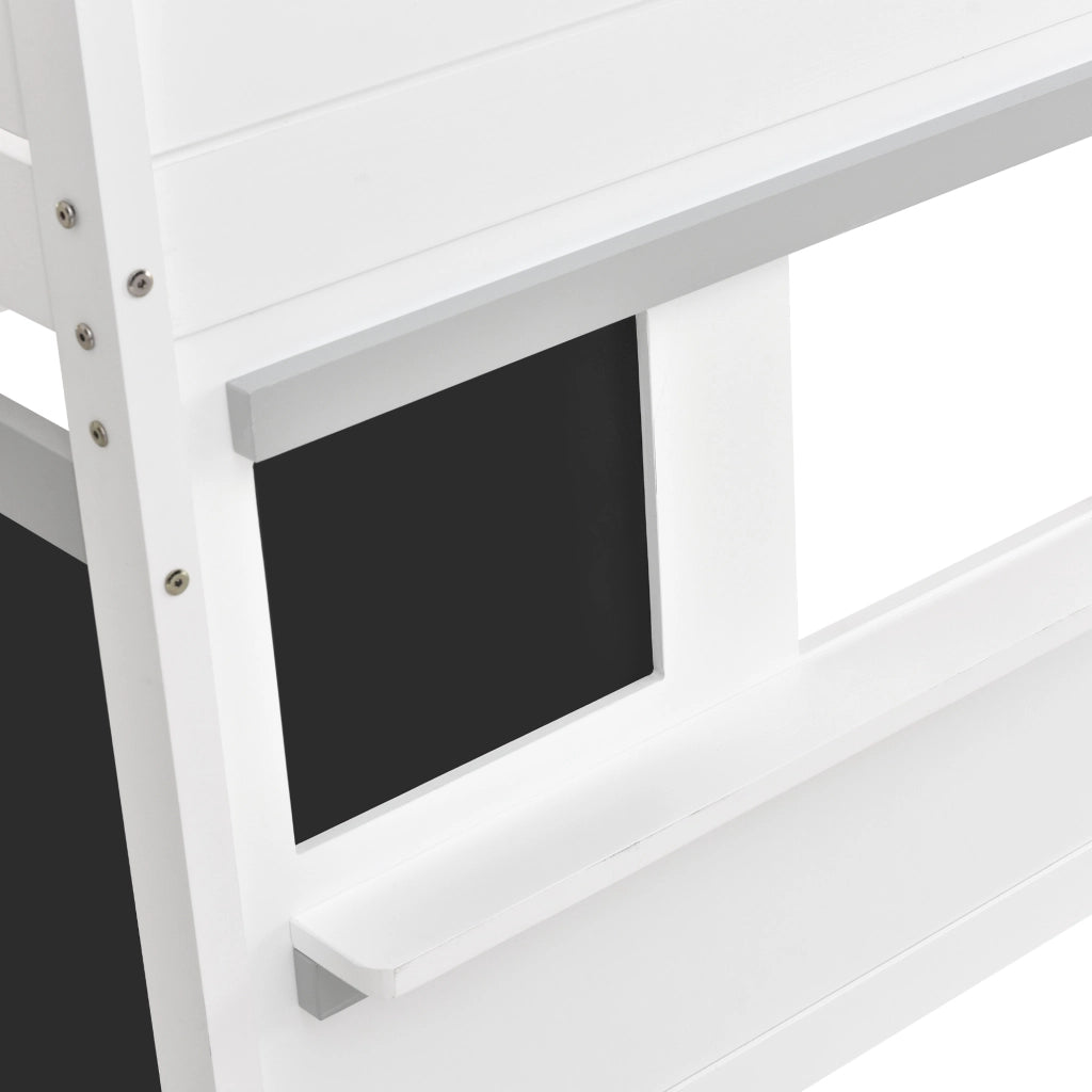 Letto Casetta 90x200 cm; Letto Singolo - Lavagna; Mensola - in Legno Massello Bianco