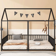 Letto a castello in metallo nero con parapetto e scala 90x200 cm
