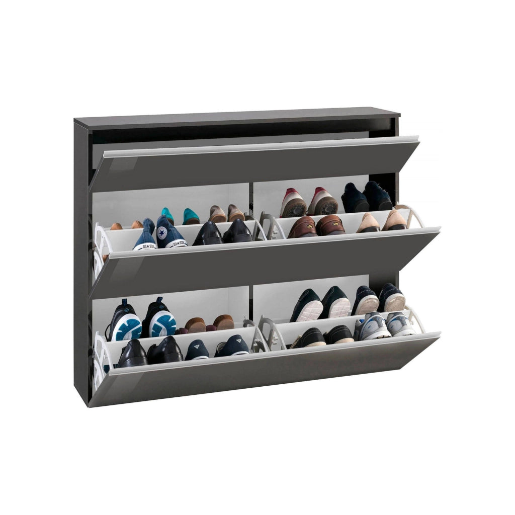Mobile Portascarpe Amuri, Scarpiera 24 Paia Made in Italy, 120x27x108h cm Nero Antracite Lucido