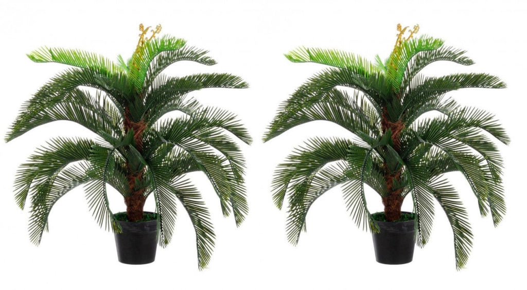 Set 2 Piante Artificiali Palma 80x80x100 cm in Plastica con Vasi Verde