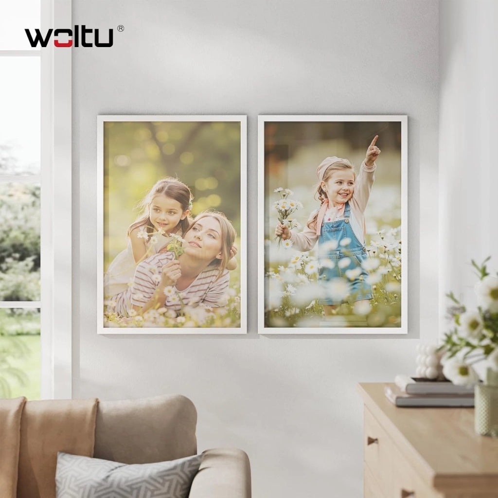 Set di 3 Cornici 50x70 cm con Passepartout, Portafoto in Orizzontale o Verticale, da Parete o Tavolo, in Legno MDF, Bianco