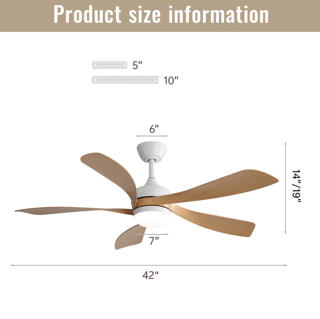 Ventilatore da soffitto 42" con LED dimmerabile; motore DC reversibile; ABS bianco