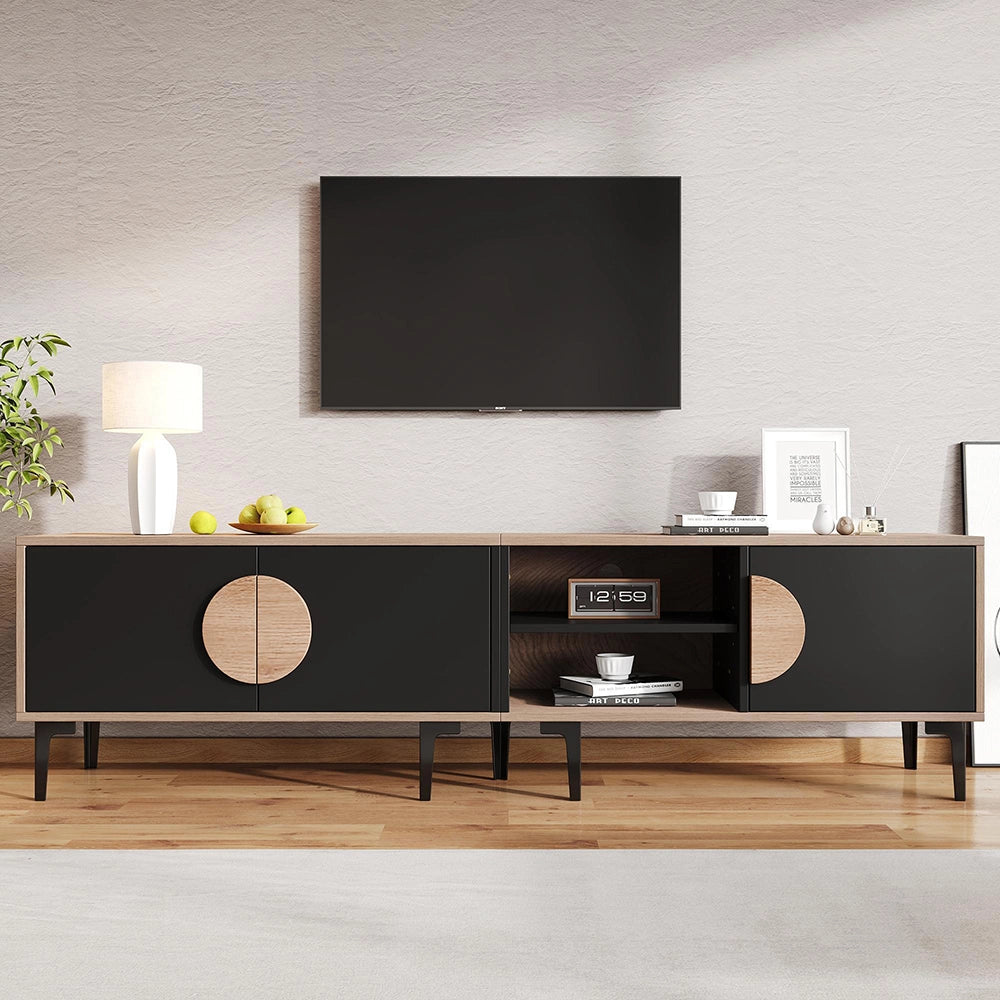 Mobile TV Basso 180x35x49cm - Xylo - 2 Ante, Colore Legno e Nero, fino a 80"