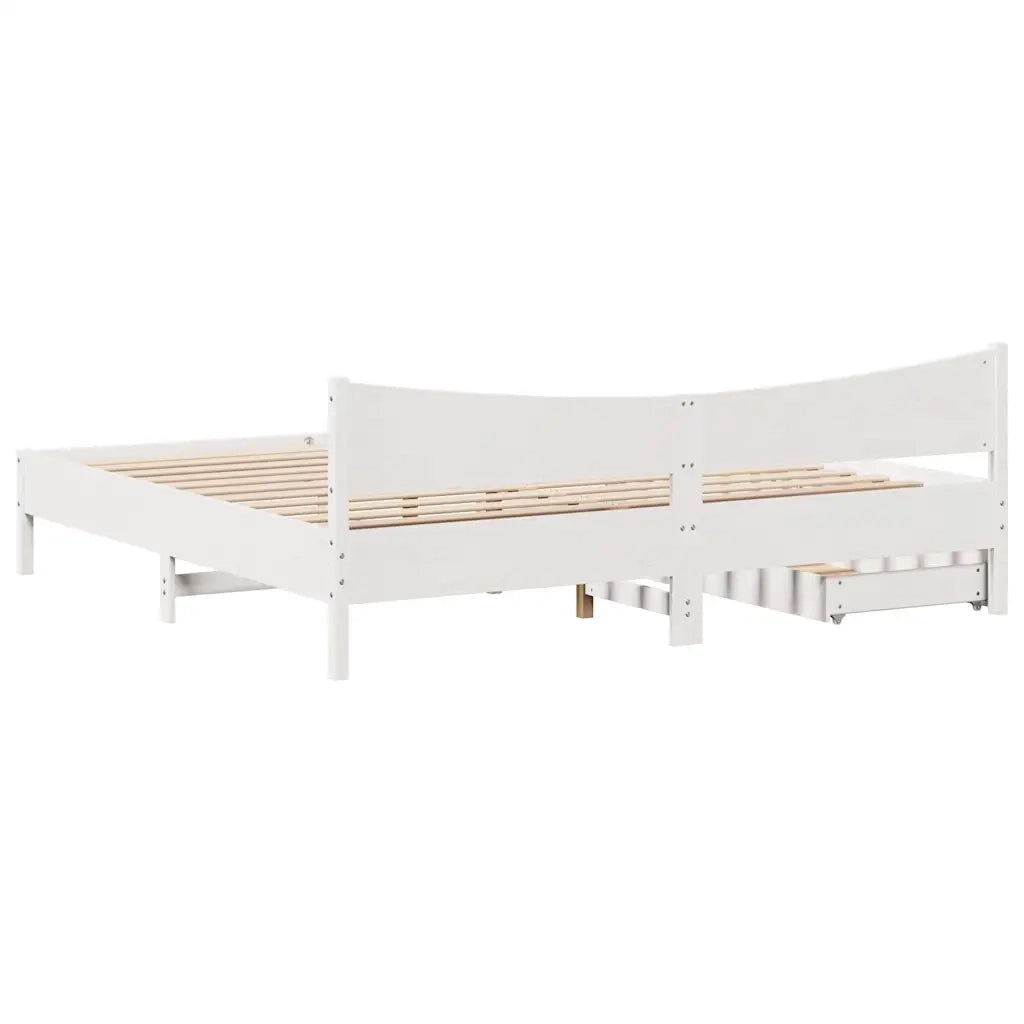 Giroletto con Cassetti-Struttura Letto con contenitore Bianco 180x200 cm Legno Massello di Pino 951540