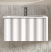 Mobile bagno sospeso 80 cm con lavabo, design scanalato, bianco, preassemblato