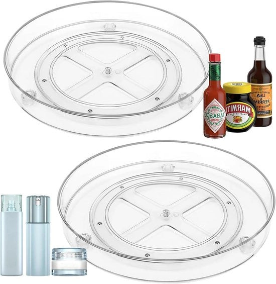 Set di 2 gabbie rotanti per spezie, 235 cm piatto rotante, organizzatore per cucina e frigorifero, 360 gradi rotabile, gabbia trasparente in acrilico per spezie e cosmetici