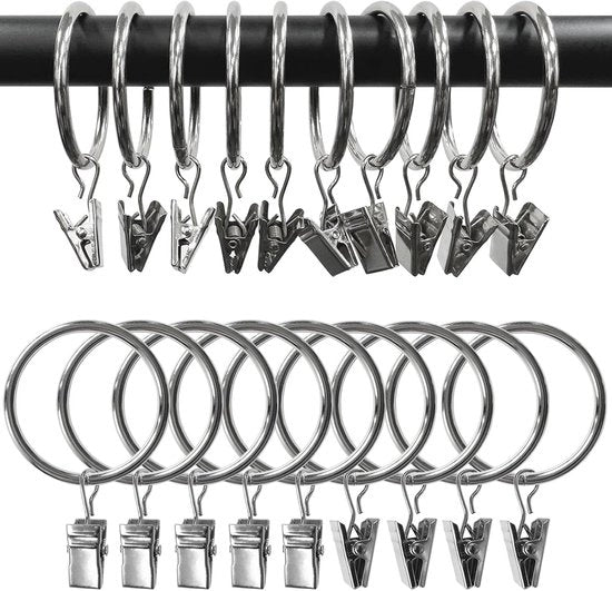 100 Pezzi di Anelli per Tende 38 mm - Anelli Metallici con Viti in Argento per Tende Pesanti (Acciaio Inox, Inclusi Clip di Montaggio)