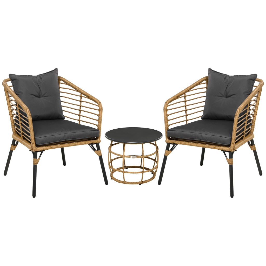 Set di mobili da giardino in rattan, gruppo di sedute composto da 3 pezzi, tra cui tavolino e 2 sedie, set da bistrot con cuscini, mobili da balcone,