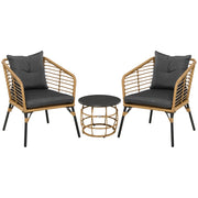 Set di mobili da giardino in rattan, gruppo di sedute composto da 3 pezzi, tra cui tavolino e 2 sedie, set da bistrot con cuscini, mobili da balcone,