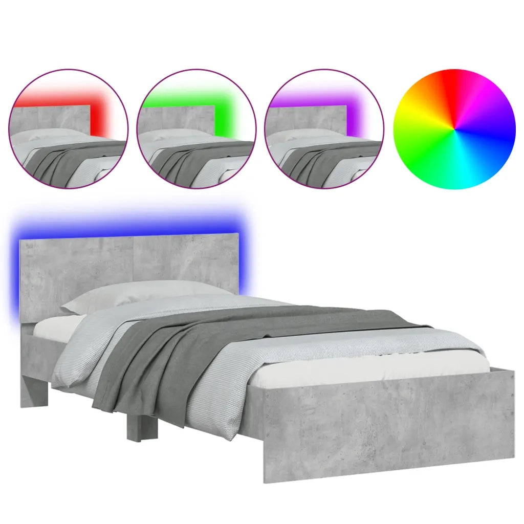 Giroletto con Testiera e LED Grigio Cemento 100x200 cm 838802
