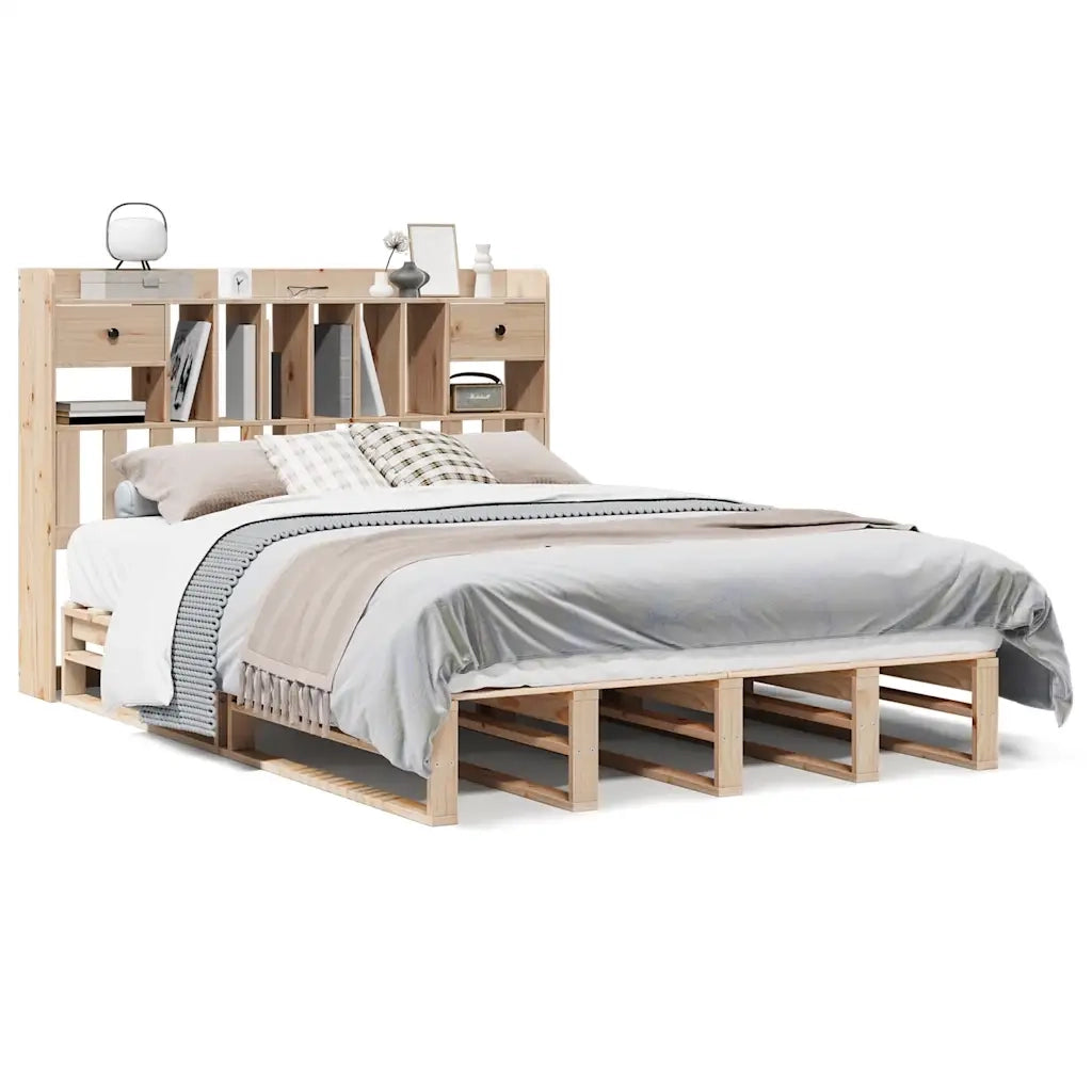 Letto Libreria senza Materasso 140x190 cm in Legno di Pino