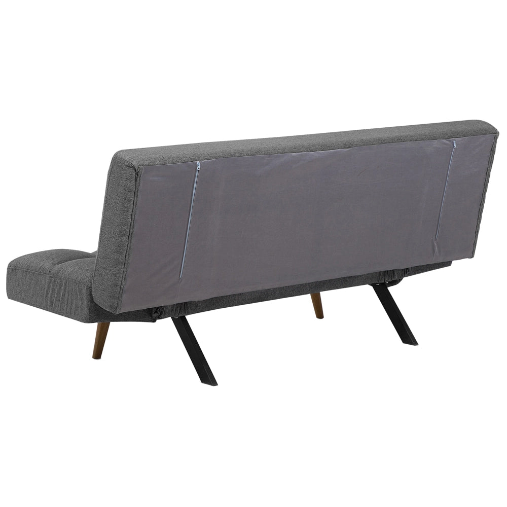 Divano Letto In Tessuto Beige Imbottito A 3 Posti Con Schienale Reclinabile Quadrato Trapuntato