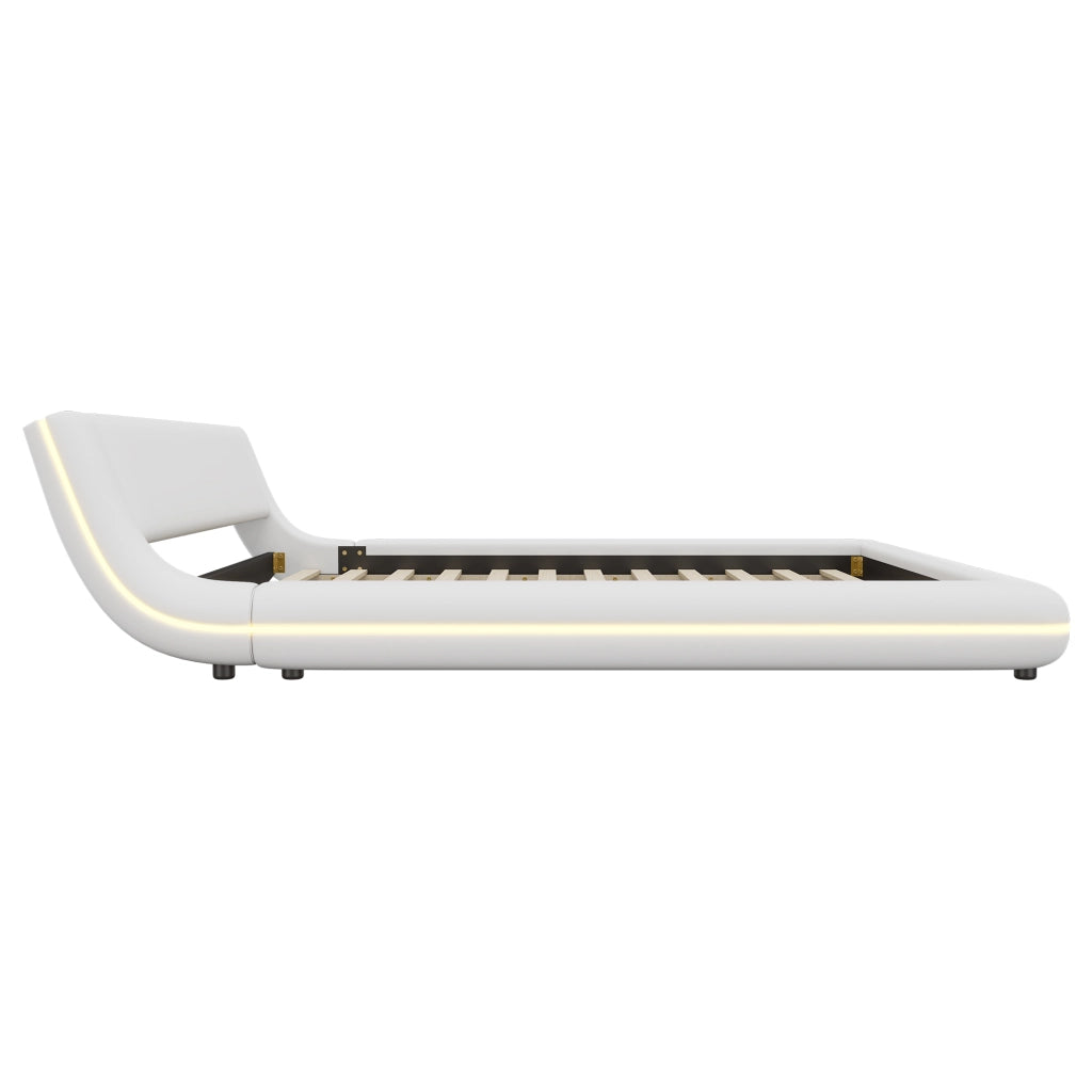 DESMIU Letto basso 160 × 200 cm 2 posti con LED regolabile, senza materasso, in PU, bianco
