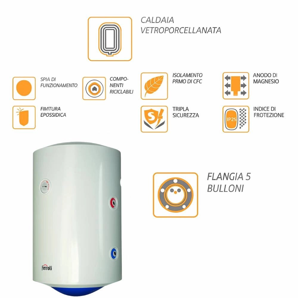 Ferroli calypso mt scaldabagno verticale misto termico disponibile in vari formati *** capacità 100 litri , attacco ...