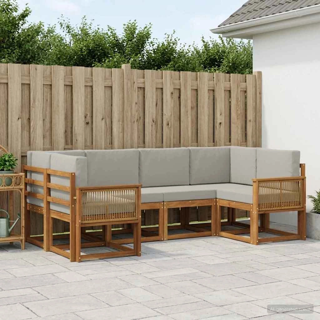 Set di divani da esterno 6 pz Naturale e Grigio Chiaro 3385497