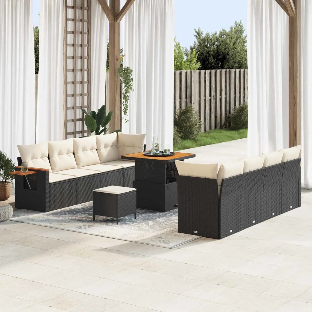 Set Divano da Giardino 11 pcs Nero polyrattan
